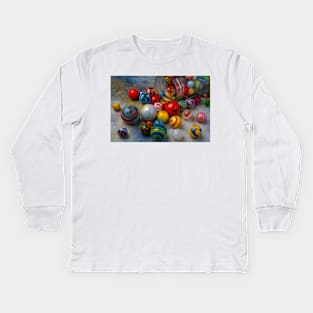 Old Glass Jar With Spilling Marbles Kids Long Sleeve T-Shirt